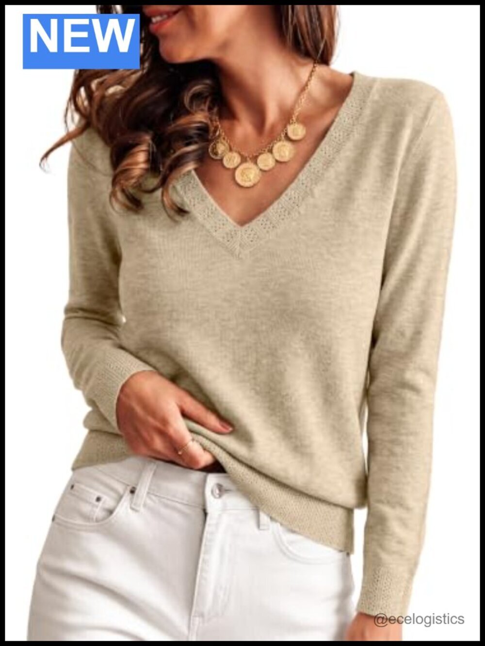 Long Sleeve V-Neck Wool Blend Sweater Lightweight Cozy Soft Pullover Business